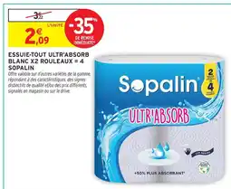 Intermarché Sopalin essuie-tout ultr'absorb blanc x2 rouleaux = 4 offre