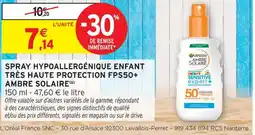 Intermarché Ambre solaire spray hypoallergénique enfant très haute protection fps50+ offre