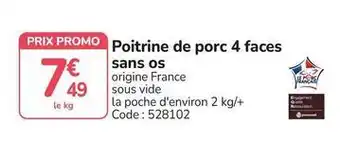 Promocash Promo - poitrine de porc 4 faces sans os offre