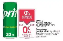 Promocash Sprite - arômes naturels de citron/citron vert sans sucres menthe citron offre