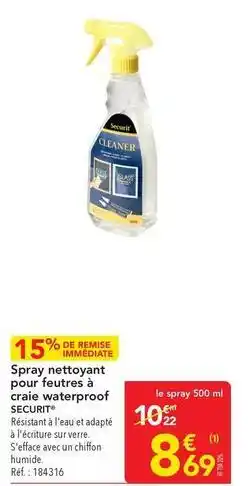 METRO Securit - spray nettoyant pour futres à crai waterproof offre