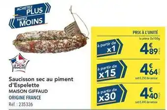 METRO Saucisson sec au piment d'espelette offre