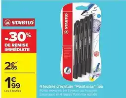 Carrefour Drive STABILO 4 feutres d'écriture point max noir offre