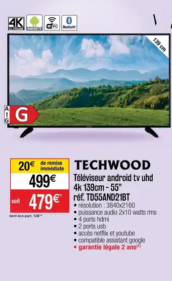 Cora x Carrefour Téléviseur android tv uhd 4k 139cm - 55" réf. TD55AND21BT offre