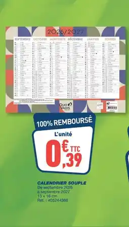 Bureau Vallée Calendrier souple offre