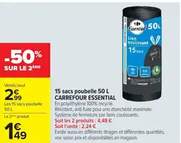 Carrefour CARREFOUR ESSENTIAL 15 sacs poubelle offre