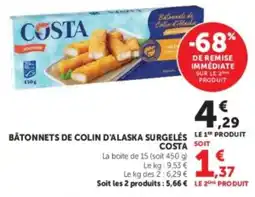 Hyper U COSTA BÂTONNETS DE COLIN D'ALASKA SURGELÉS offre