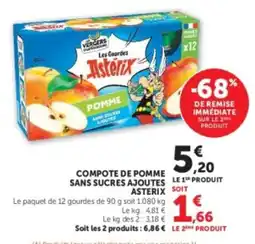 Hyper U Asterix Compote de pomme sans sucres ajoutes offre
