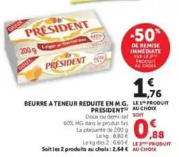 Hyper U PRÉSIDENT Beurre à teneur réduite en M.G. offre