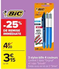 Carrefour BIC 3 stylos-bille 4 couleurs offre