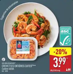 ALDI GOLDEN SEAFOOD CREVETTES ENTIÈRES CUITES offre