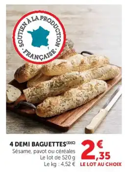 Super U 4 DEMI BAGUETTES offre