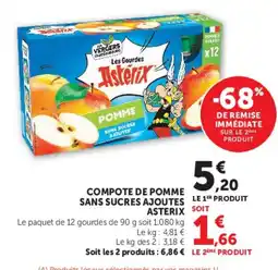 Super U Asterix Compote de pomme sans sucres ajoutes offre