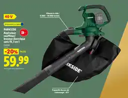Lidl PARKSIDE Aspirateur souffleur/broyeur électrique sans fil, 3 en 1 offre
