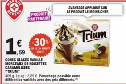 E.Leclerc Express Trium Cones glacés vanille morceaux de noisettes caramélisées offre