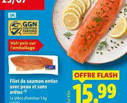 Lidl Filet de saumon entier avec peau et sans arêtes offre