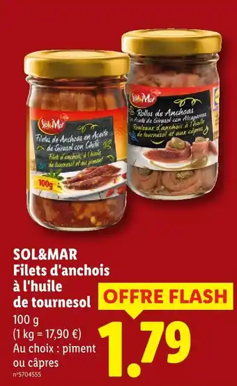 Lidl Sol&mar filets d'anchois à l'huile de tournesol offre