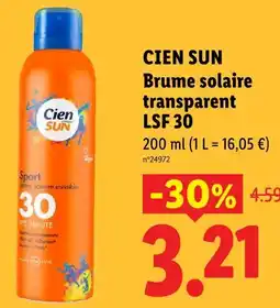 Lidl Cien sun brume solaire transparent lsf 30 offre