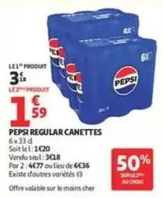 Auchan Supermarché Pepsi - regular canettes offre