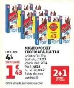 Auchan Supermarché Lu - mikado pocket chocolat au lait offre