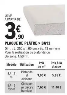 E.Leclerc Brico Dim - plaque de plátre ba13 offre