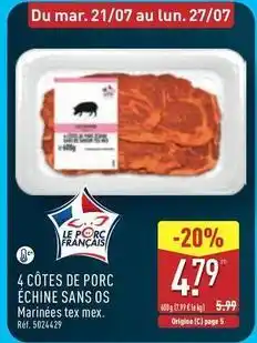 ALDI Tex - 4 côtes de porc échine sans os offre