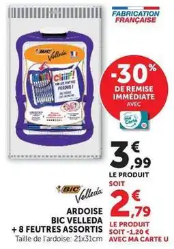 Hyper U Bic - ardoise velleda + 8 feutres assortis offre