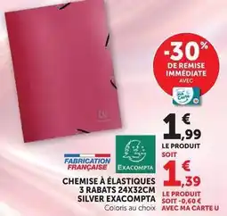 Hyper U Exacompta - chemise à élastiques 3 rabats 24x32cm silver offre
