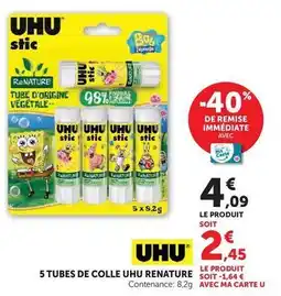 Hyper U Uhu - 5 tubes de colle renature offre