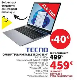 Hyper U Tecno - ordinateur portable 15,6 offre