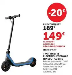 Hyper U Segway ninebot - trottinette electrique c2 lite offre