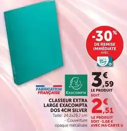 Hyper U Exacompta - classeur extra large dos 4cm silver offre