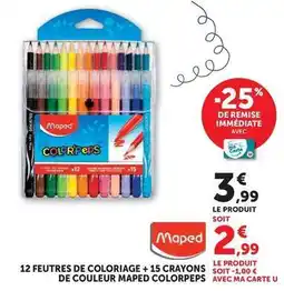 Hyper U Maped - 12 feutres de coloriage + 15 crayons de couleur colorpers offre