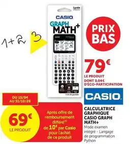 Hyper U Casio - calculatrice graphique graph math+ offre