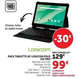 Hyper U Logicom - pack tablette 10' fold 210 pro offre