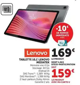 Hyper U Lenovo - tablette 10,1' mediatek offre