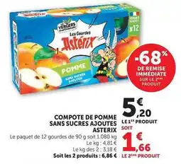 Super U Aterix - compote de pomme sans sucres ajoutes offre