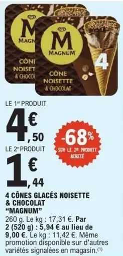 E.Leclerc MAGNUM CÔNE NOISETTE & CHOCOLAT offre