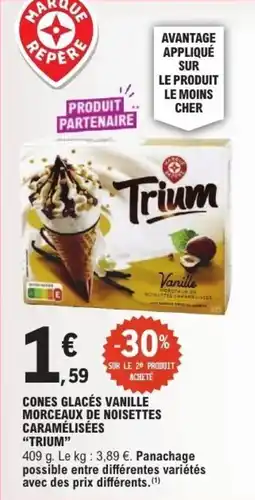 E.Leclerc Trium Cones glacés vanille morceaux de noisettes caramélisées offre