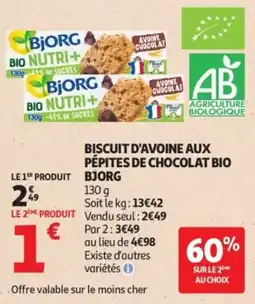 Auchan BJORG Biscuit d'avoine aux pépites de chocolat bio offre