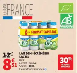Auchan lactel LAIT DEMI-ÉCRÉMÉ BIO offre