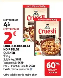 Auchan Quaker Cruesli chocolat noir belge offre