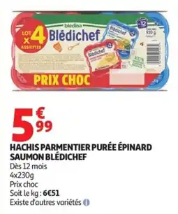 Auchan Blédichef Hachis parmentier purée épinard saumon offre