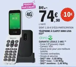E.Leclerc doro TÉLÉPHONE À CLAPET DORO LEVA E22 offre