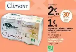 E.Leclerc Climont - yaourt bio chèvre et brebis arome fleur d'oranger x2 offre