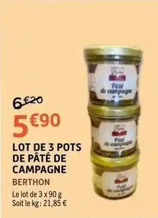 E.Leclerc Lot de 3 pots de pâté de campagne offre