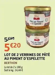 E.Leclerc Lot de 2 verrines de pate au piment d'espelette offre