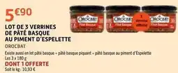 E.Leclerc Lot de 3 verrines de pate basque au piment d'espelette offre