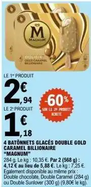 E.Leclerc Magnum - 4 batonnets glacés double gold caramel billionaire offre