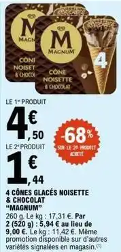 E.Leclerc Magnum - 4 cônes glacés noisette & chocolat offre
